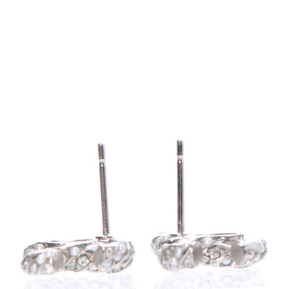 Chanel Pearl Crystal CC Twisted Earrings Grey 4 of 5