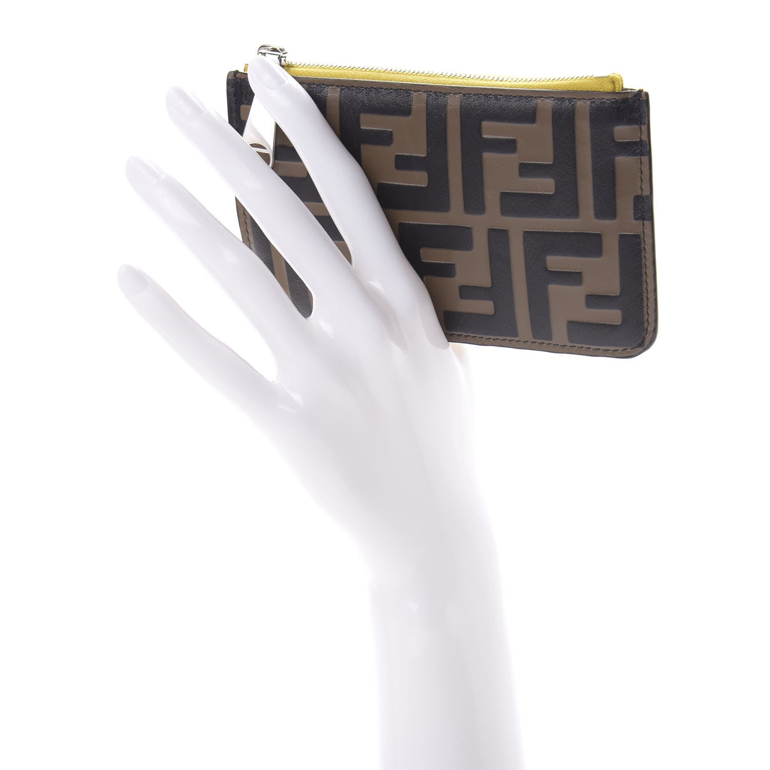 Fendi Vitello Cruise F is Fendi Bi-Color FF 1974 Embossed Key Case Pouch Maya Black Sunflower 2 of 8