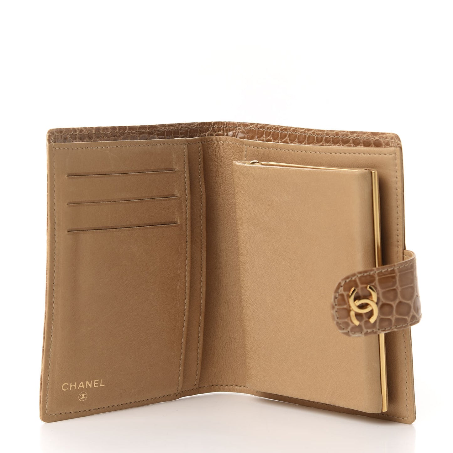 Alligator French Compact Wallet Beige