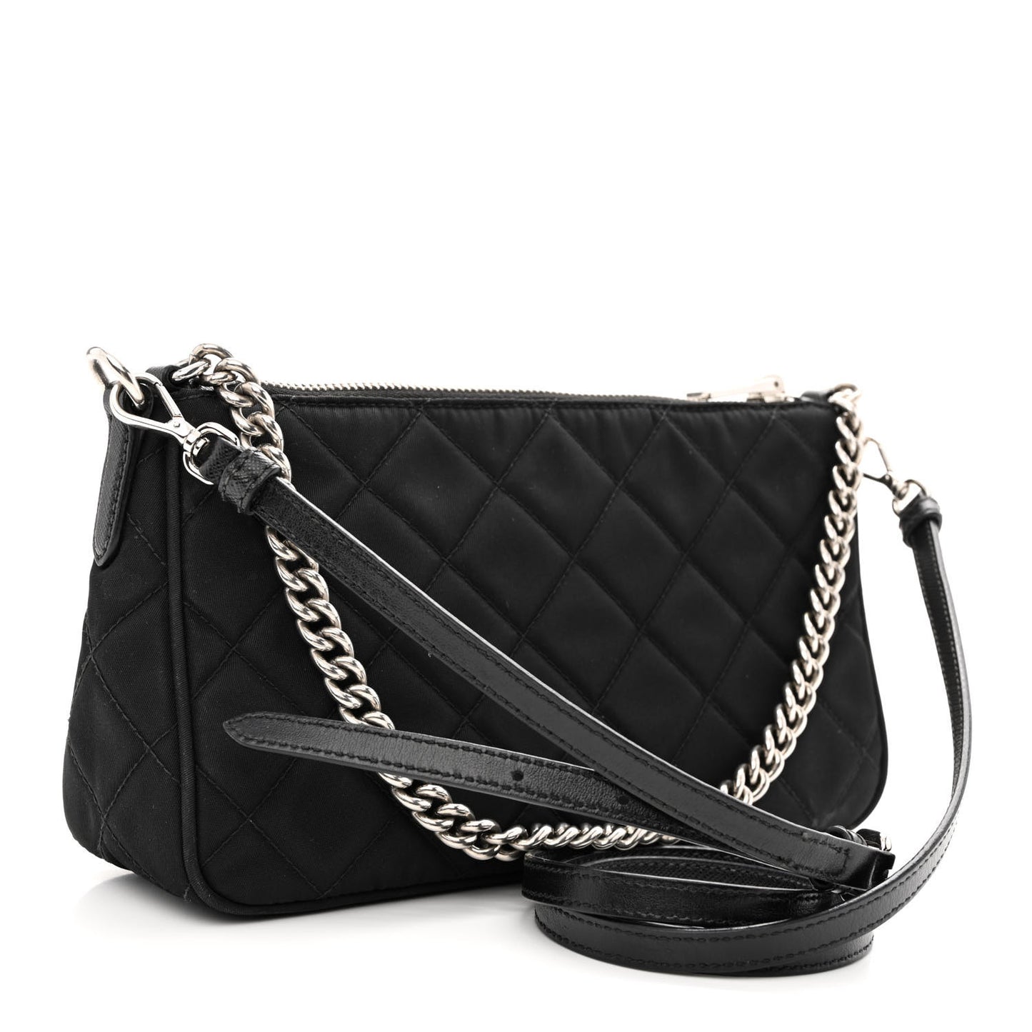 Nylon Tessuto Impuntu Quilted Crossbody Bag Black