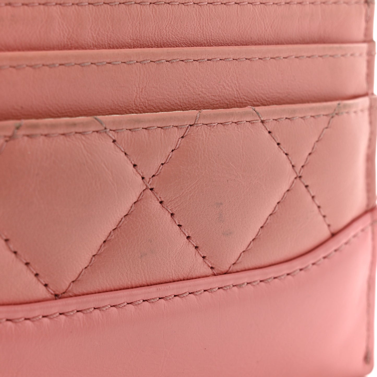 Aged Calfskin Quilted Gabrielle Card Holder Wallet Light Pink