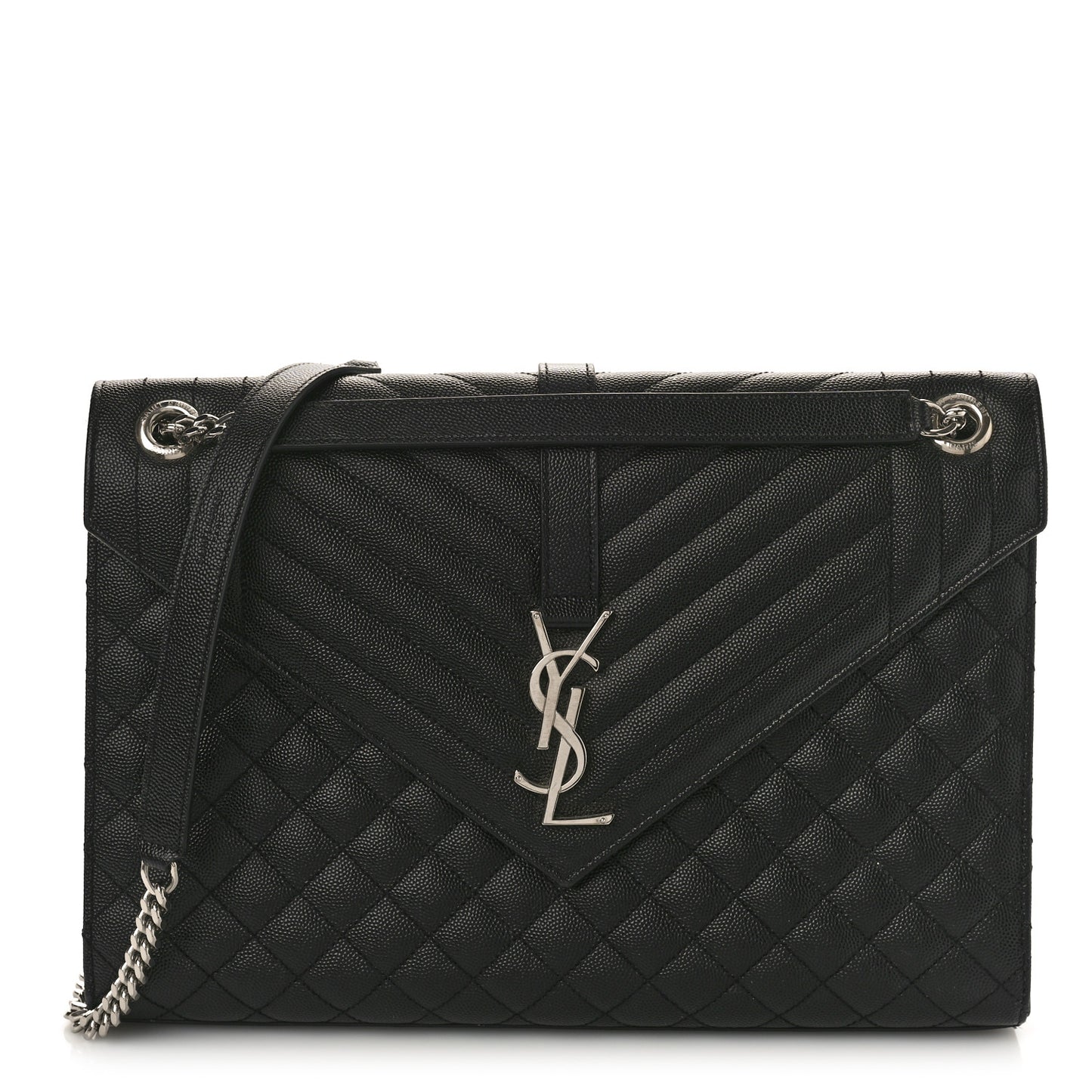 Grain De Poudre Textured Mixed Matelasse Large Triquilt Monogram Satchel Black