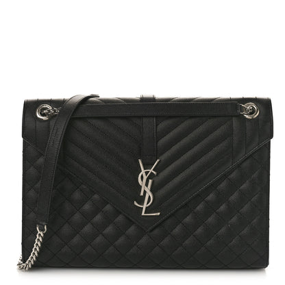 Saint Laurent Grain De Poudre Textured Mixed Matelasse Large Triquilt Monogram Satchel Black 1 of 9