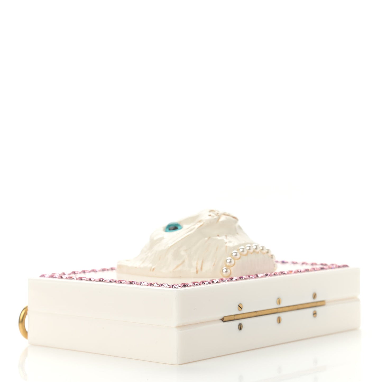 Plexiglass Crystal Cat Face Box Clutch White