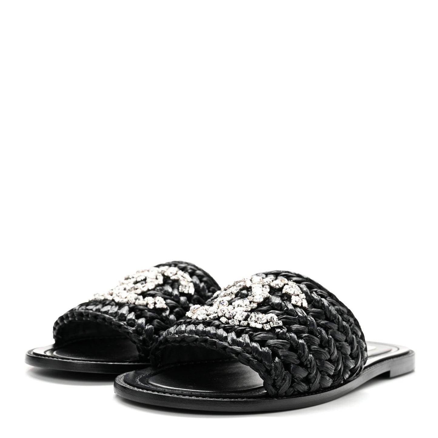 Raffia Crystal CC Mules Sandals 39 Black