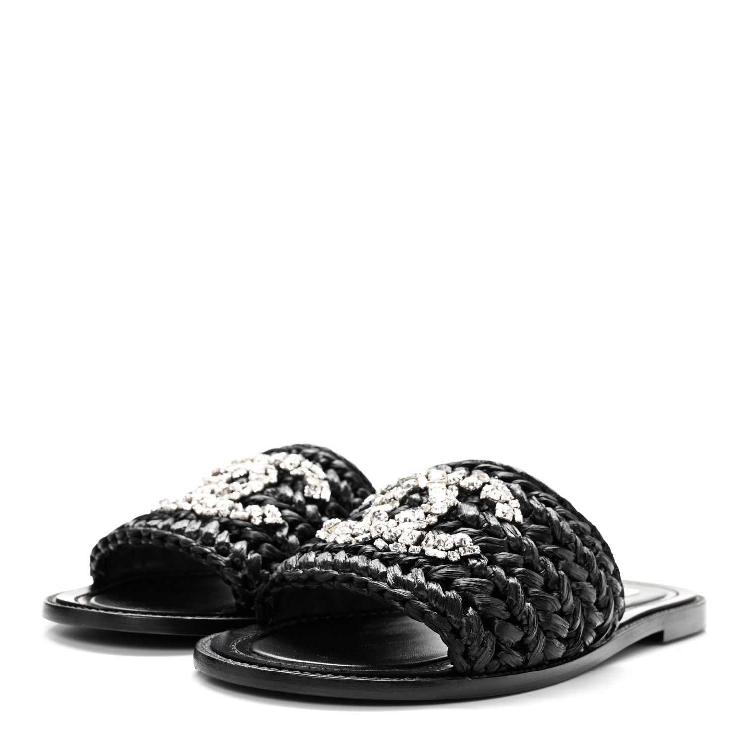 Chanel Raffia Crystal CC Mules Sandals 39 Black 3 of 11