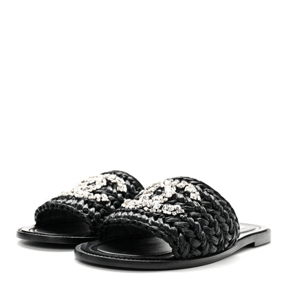 Chanel Raffia Crystal CC Mules Sandals 39 Black 3 of 11