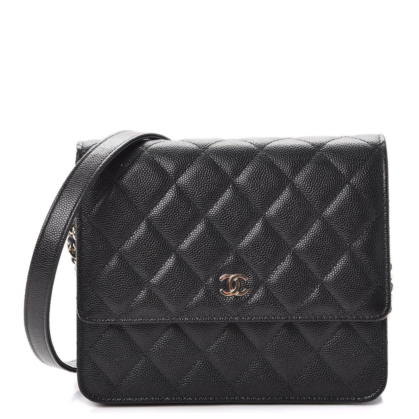 Caviar Quilted Square Wallet On Chain WOC Black