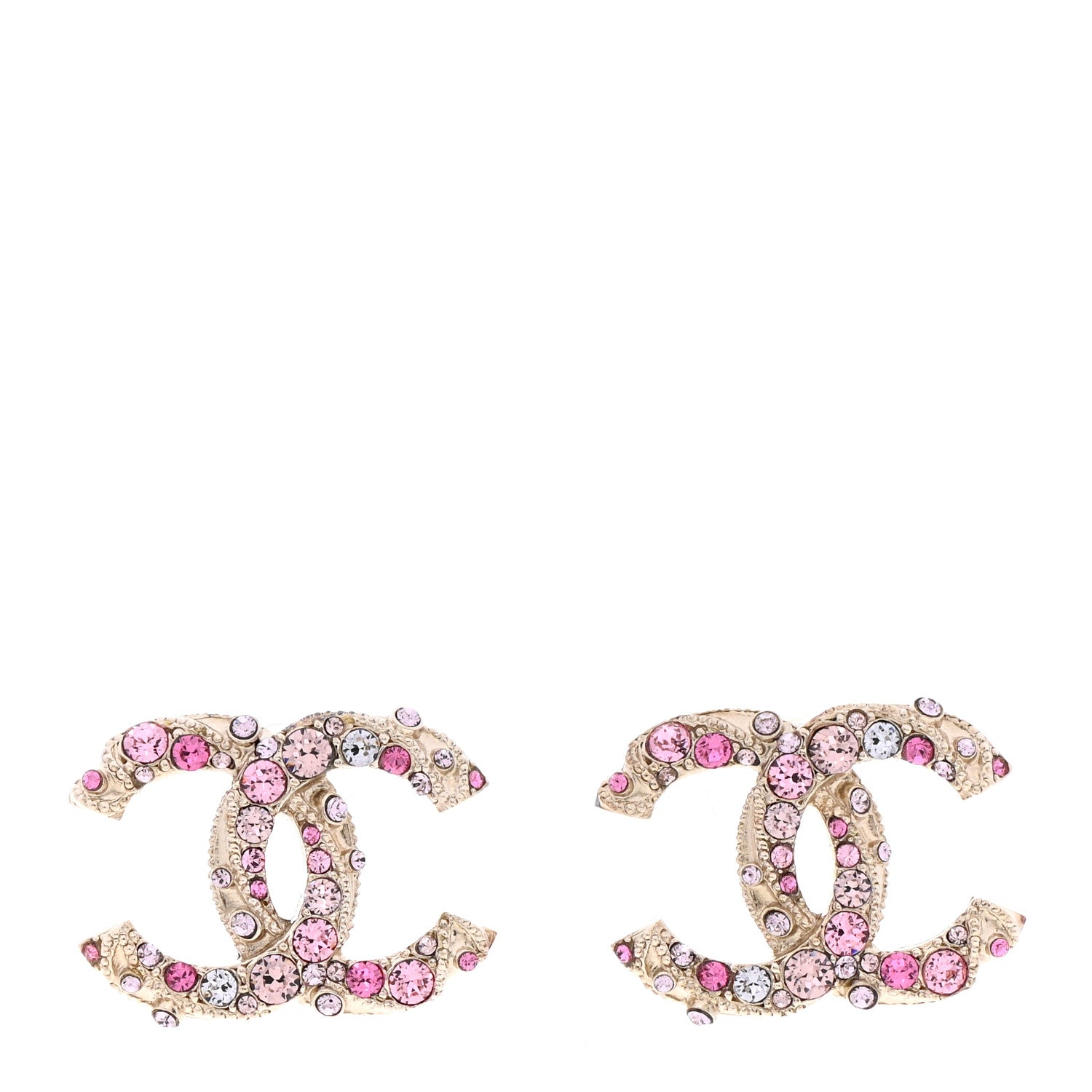 Chanel Crystal Twisted CC Earrings Pink Gold 1 of 6