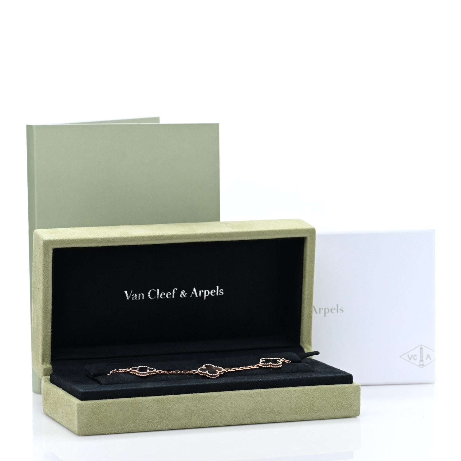Van Cleef & Arpels 18K Rose Gold Gray Mother of Pearl 5 Motifs Vintage Alhambra Bracelet 4 of 4