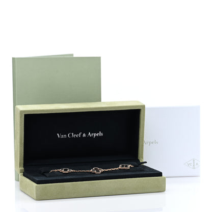 Van Cleef & Arpels 18K Rose Gold Gray Mother of Pearl 5 Motifs Vintage Alhambra Bracelet 4 of 4