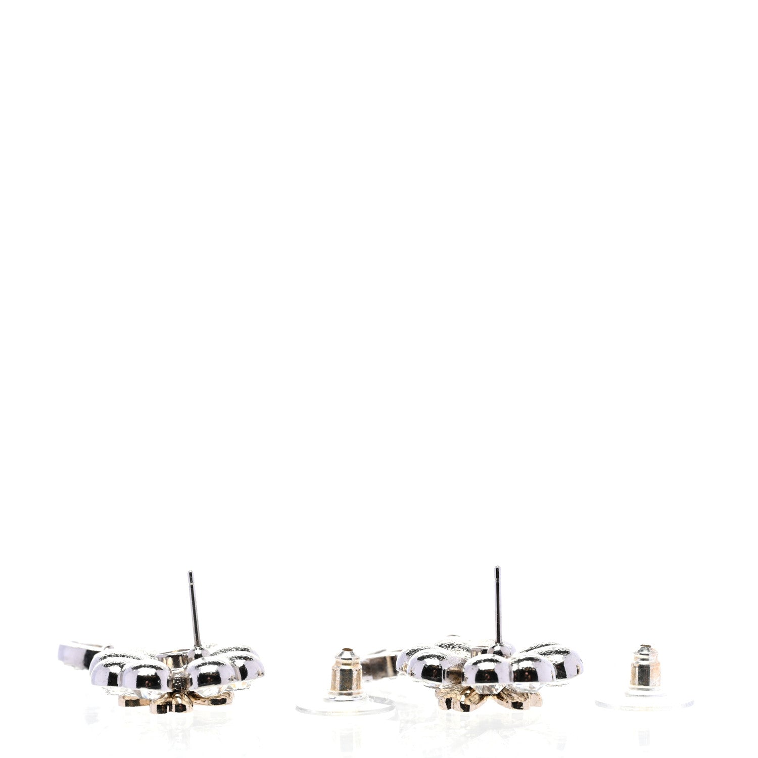 Chanel Crystal CC Clover Heart Drop Earrings Silver Gold 3 of 5