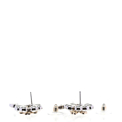 Chanel Crystal CC Clover Heart Drop Earrings Silver Gold 3 of 5