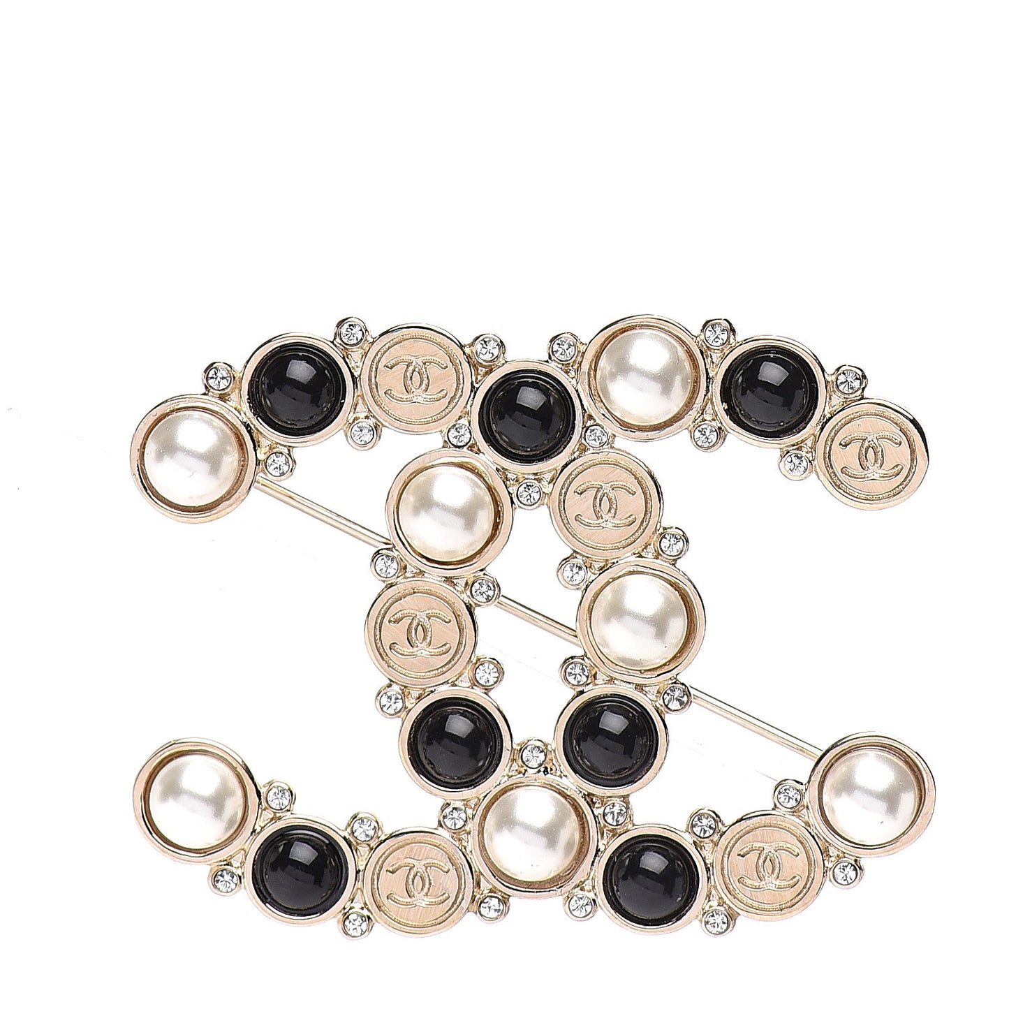 Crystal Pearl Metal Resin Polka Dot CC Brooch Black Gold