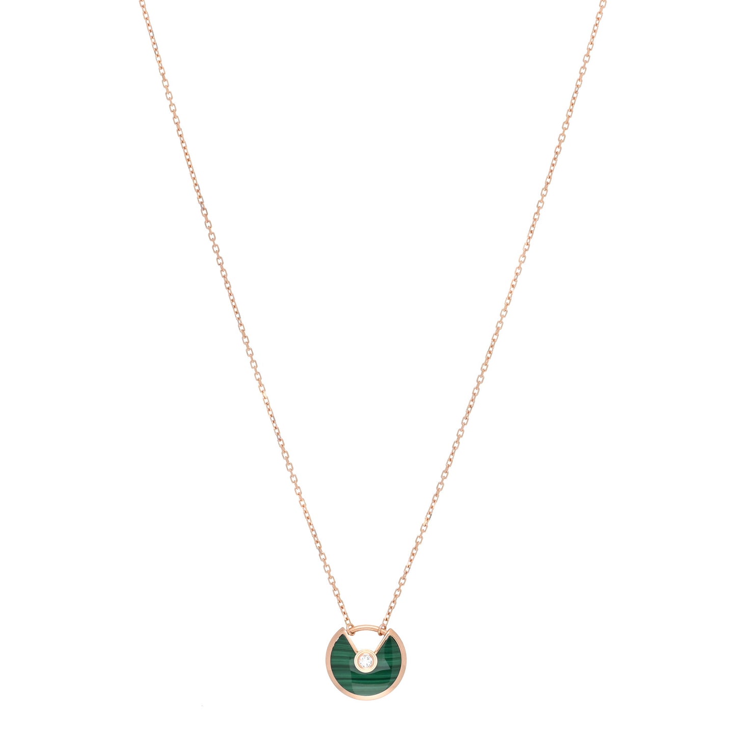 18K Pink Gold Diamond Malachite XS Amulette de Cartier Pendant Necklace