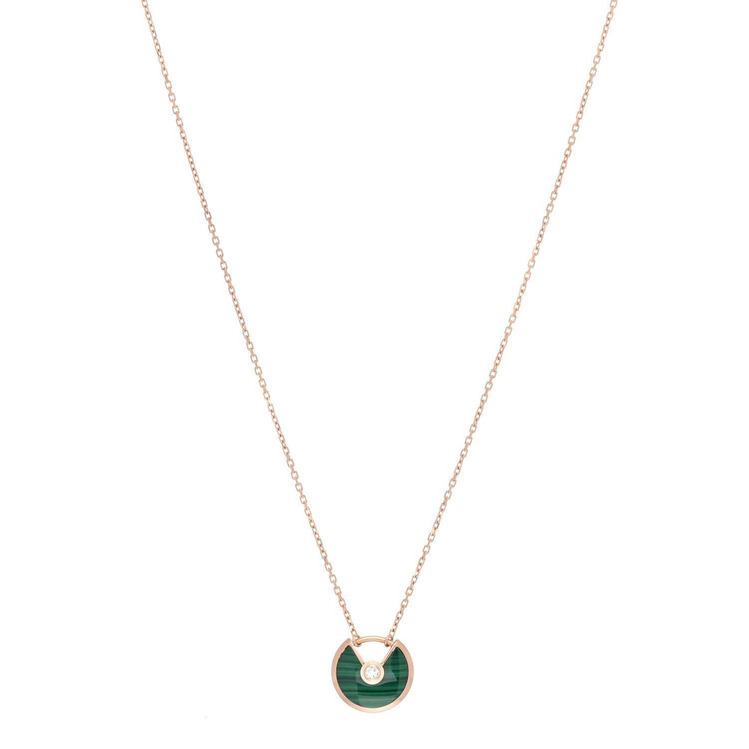 Cartier 18K Pink Gold Diamond Malachite XS Amulette de Cartier Pendant Necklace 1 of 4