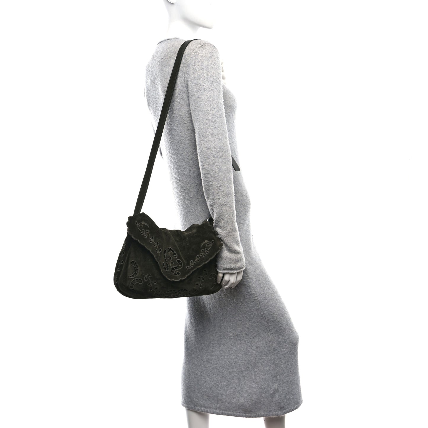 Suede Embroidered Flap Dark Green
