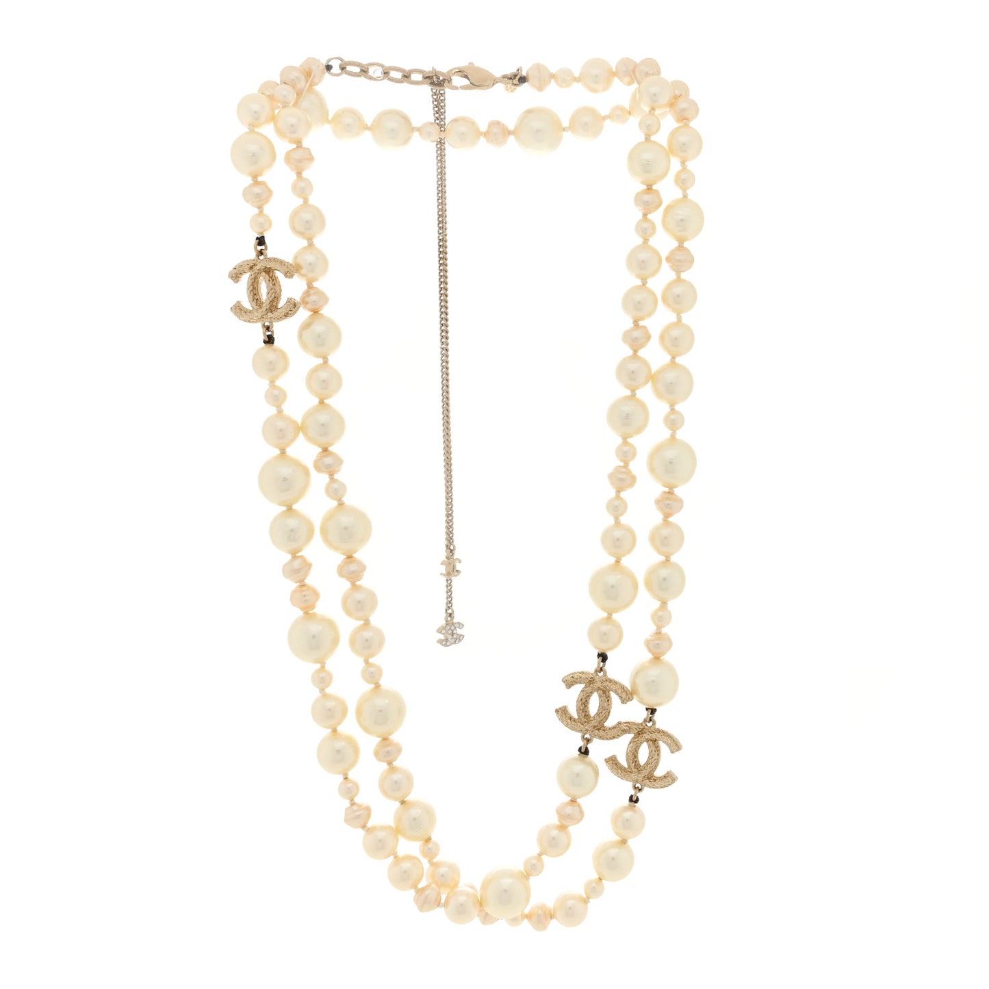 Graduated Pearl CC Long Necklace Gold