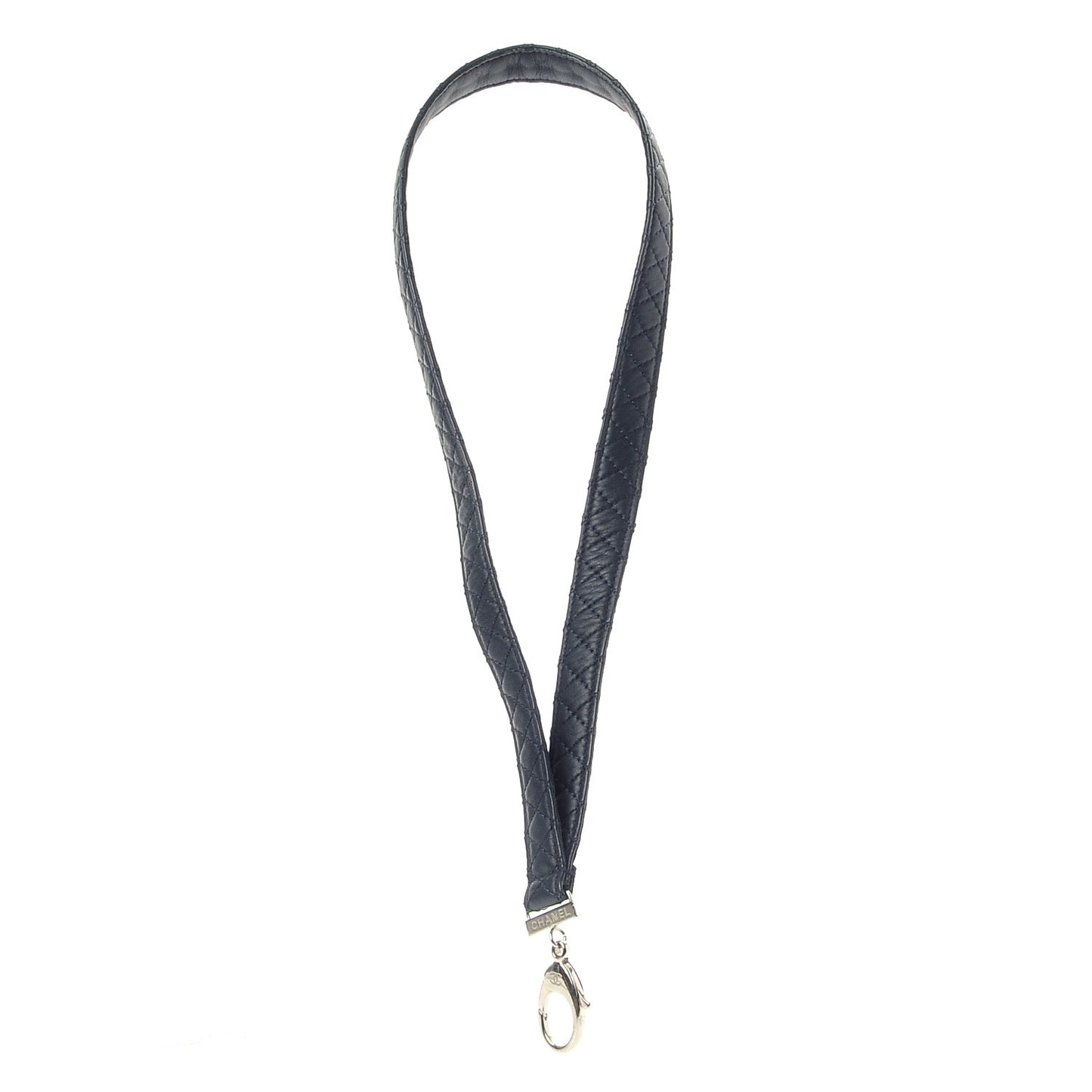 Lambskin Quilted Lanyard Key Holder Necklace Navy