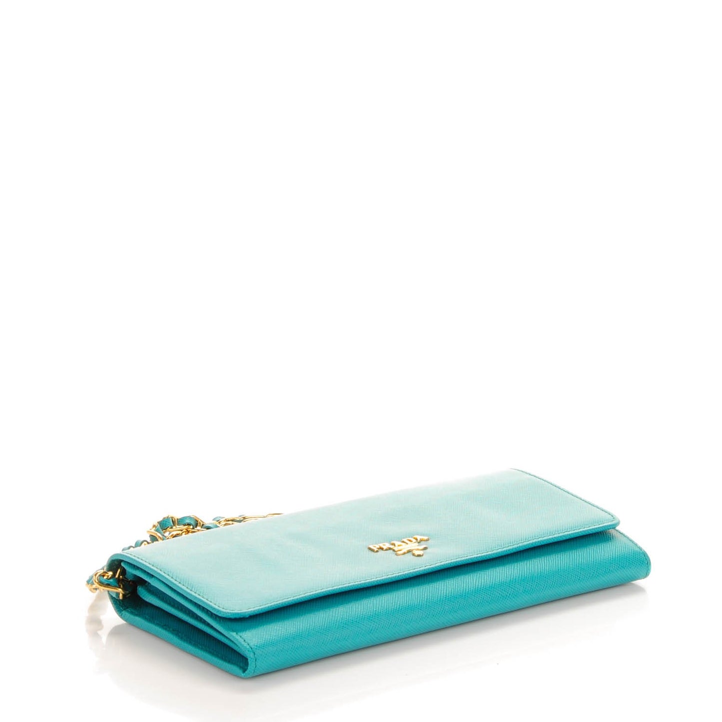 Saffiano Metal Oro Chain Wallet Turchese
