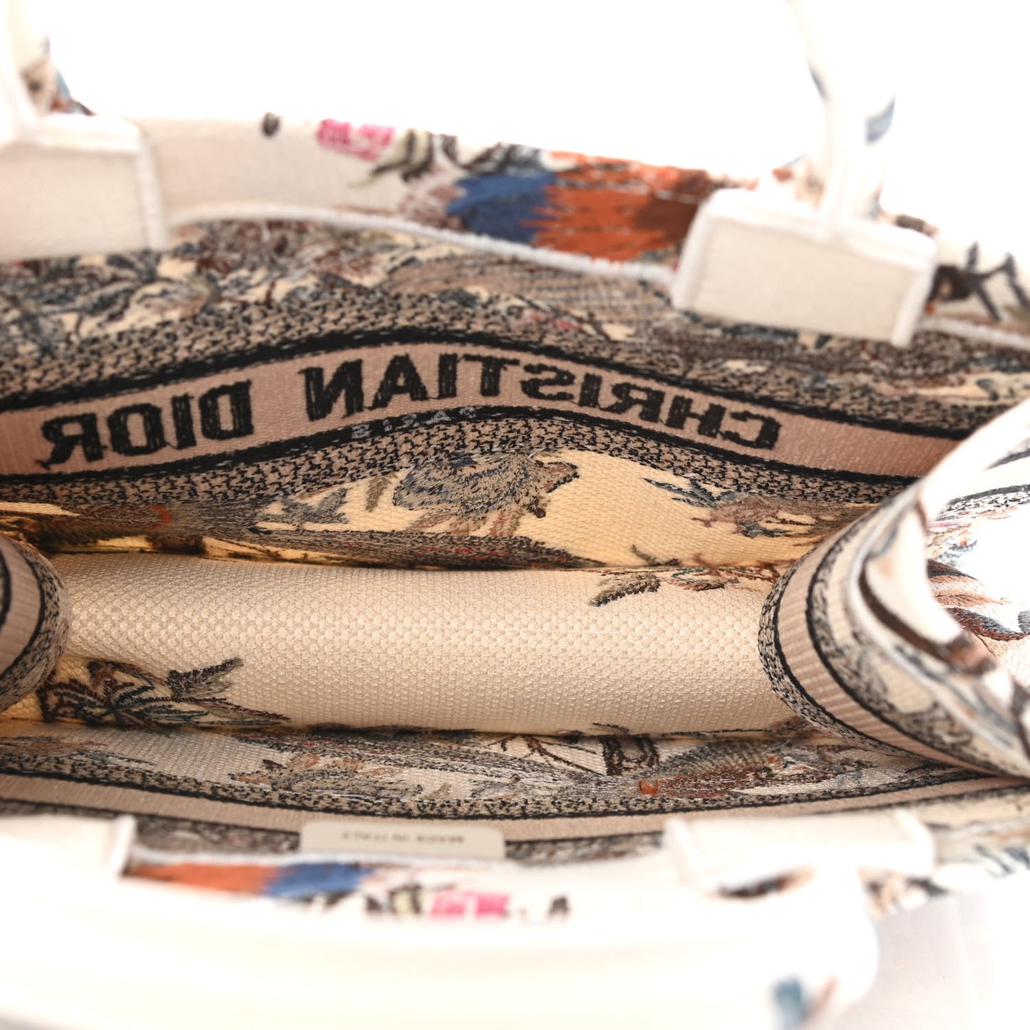 Canvas Embroidered Small Jardin D'Hiver Book Tote Latte Multicolor