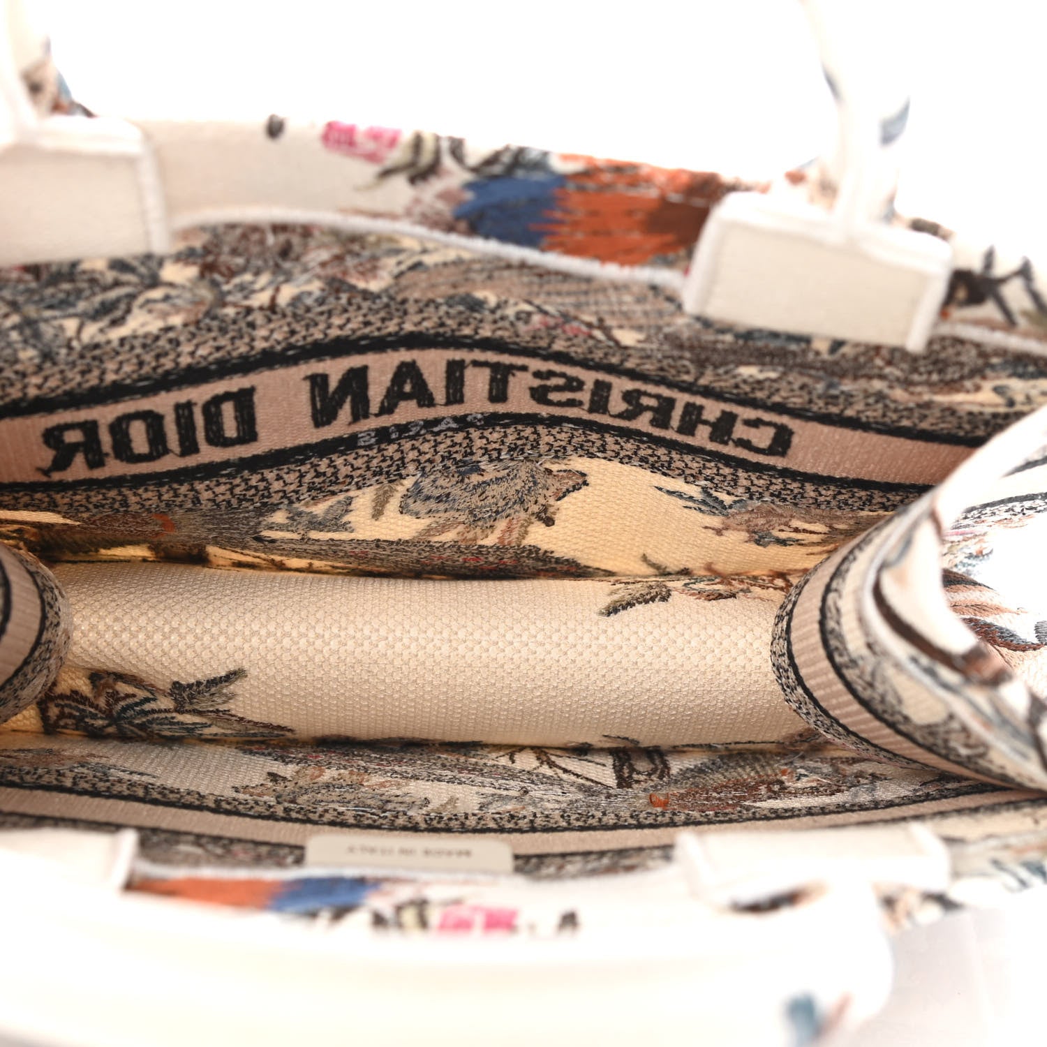 Christian Dior Canvas Embroidered Small Jardin D'Hiver Book Tote Latte Multicolor 5 of 11