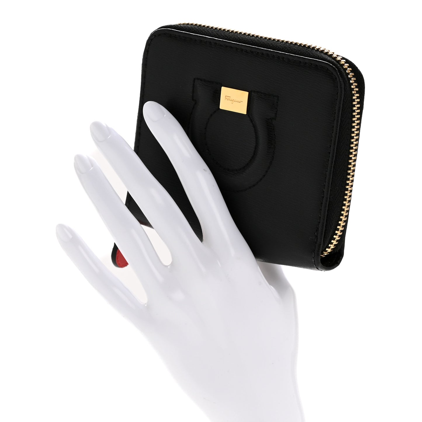 Printed Calfskin Gancini Zip Around Wallet Black