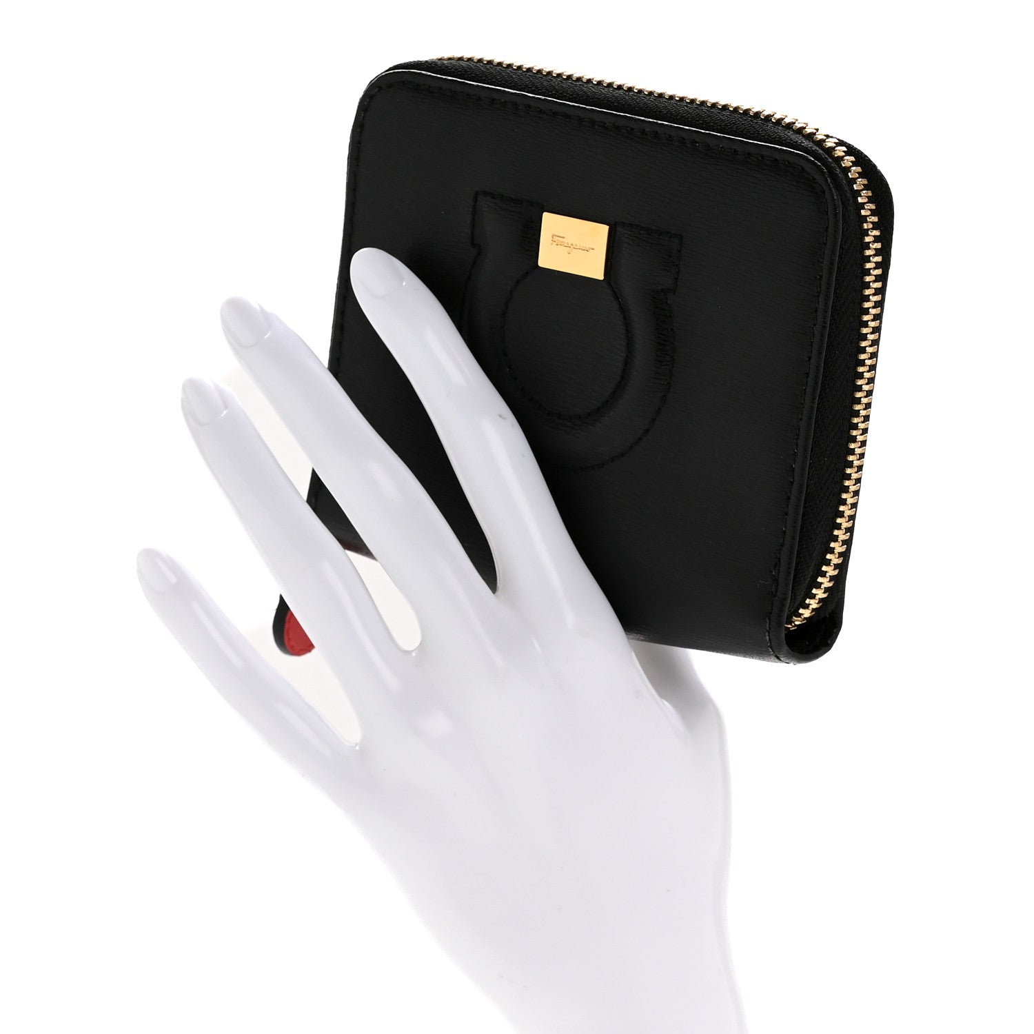 Salvatore Ferragamo Printed Calfskin Gancini Zip Around Wallet Black 2 of 9