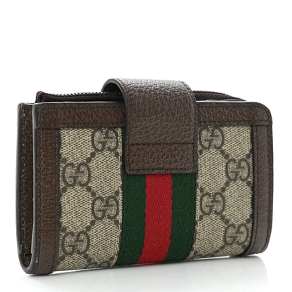 Gucci GG Supreme Monogram Textured Dollar Calfskin Web Ophidia Overlay Zip Around Card Case Wallet Beige Ebony New Acero 3 of 8