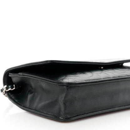 Chanel Lambskin Camellia Embossed Wallet on Chain WOC Black 11 of 12