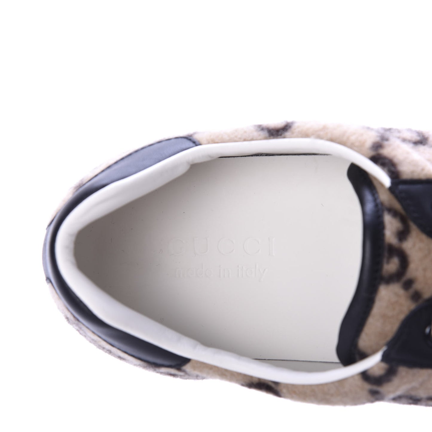 Covered Wool Big GG Monogram Mens Sneakers 11 Beige Black