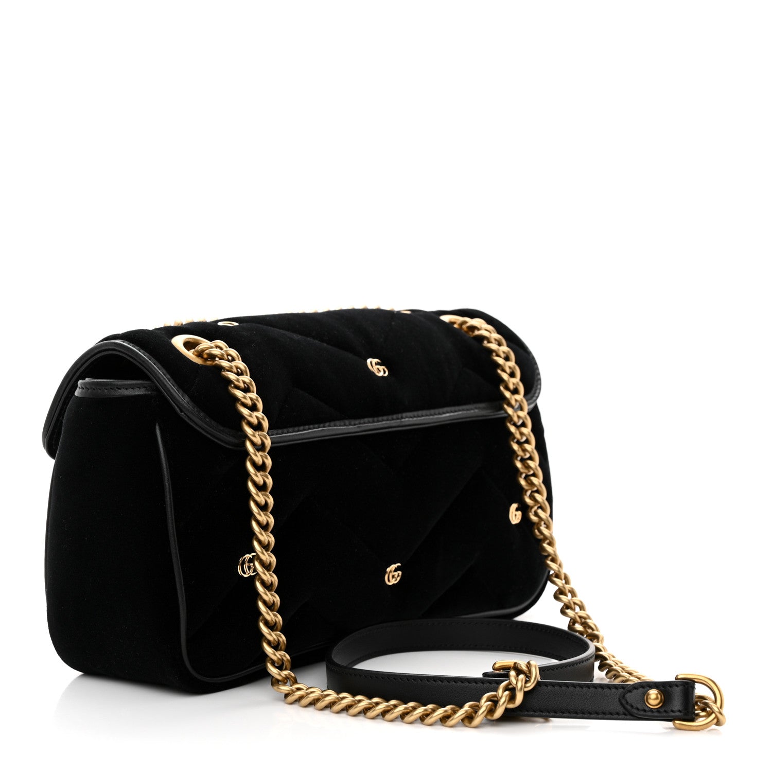 Gucci Velvet Matelasse Double G Studs Small Torchon GG Marmont Shoulder Bag Black 3 of 12