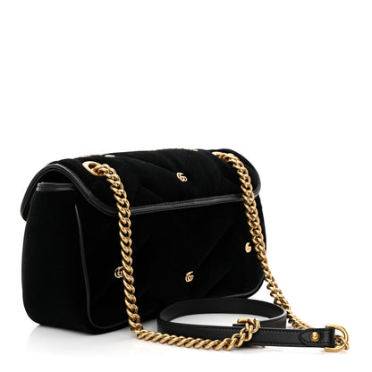 Gucci Velvet Matelasse Double G Studs Small Torchon GG Marmont Shoulder Bag Black 3 of 12