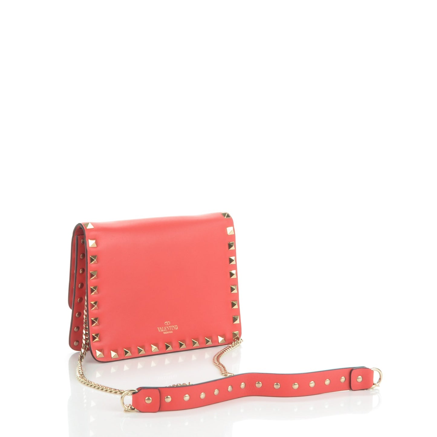 Vitello Rockstud Chain Flap Crossbody Bag Deep Rose