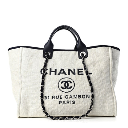 Chanel Woven Straw Raffia Medium Deauville Tote White Navy 1 of 9