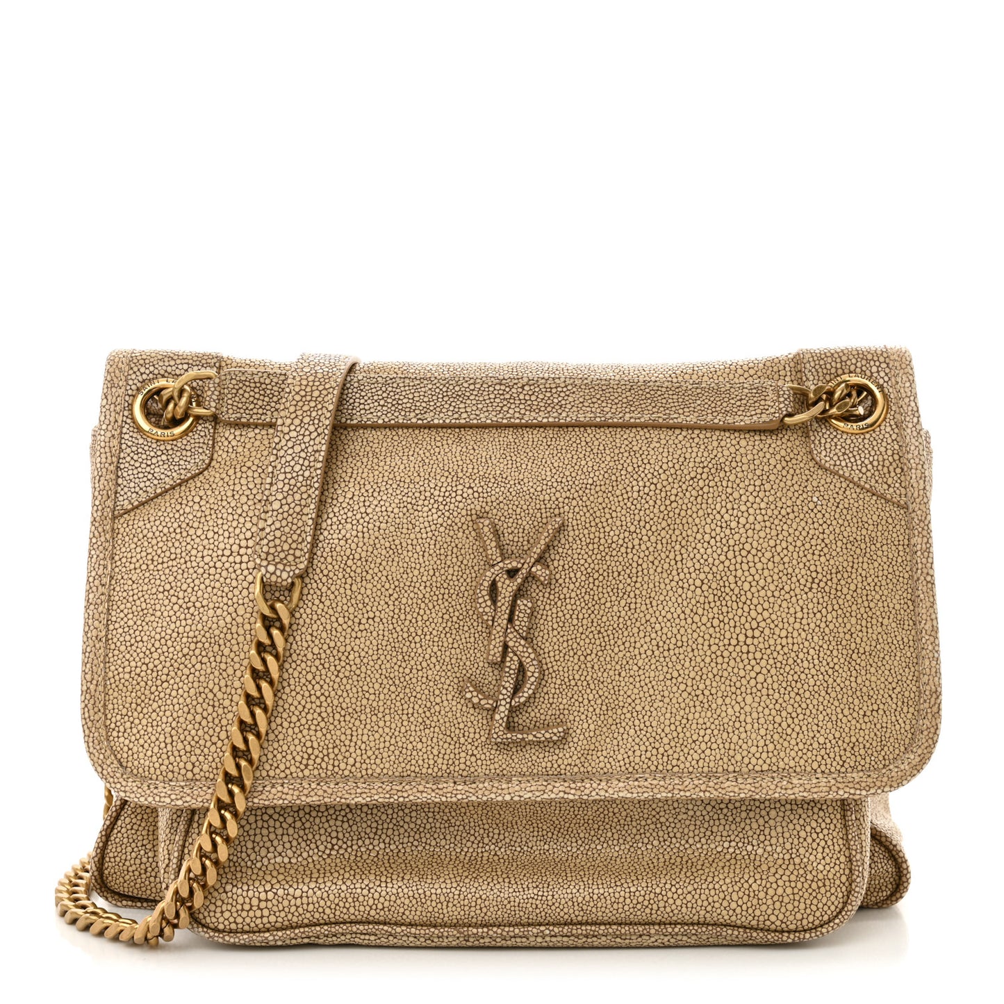 Stingray Embossed Monogram Medium Niki Chain Satchel Beige