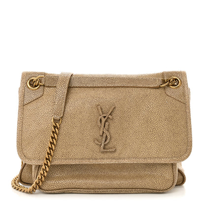 Saint Laurent Stingray Embossed Monogram Medium Niki Chain Satchel Beige 1 of 12