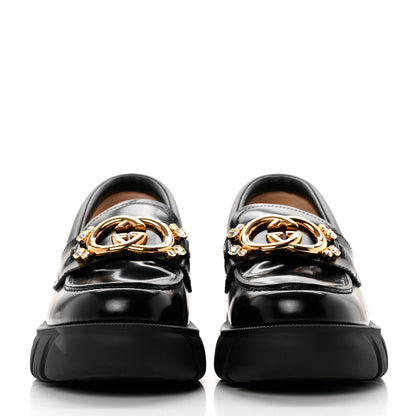 Gucci Magnum Calfskin Nappa Crystal Womens Interlocking G Platform Chunky Lug Sole 40mm Loafers 38.5 Black 2 of 9