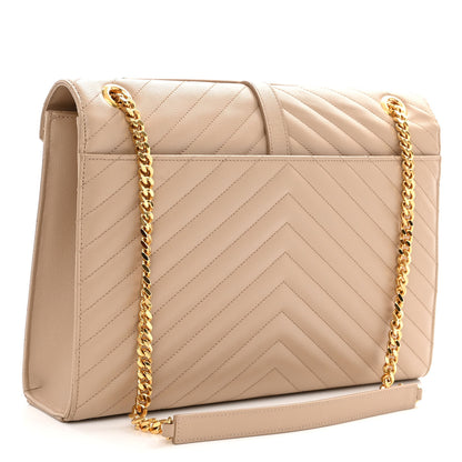 Saint Laurent Grain De Poudre Matelasse Chevron Large Monogram Satchel Dark Beige 3 of 10