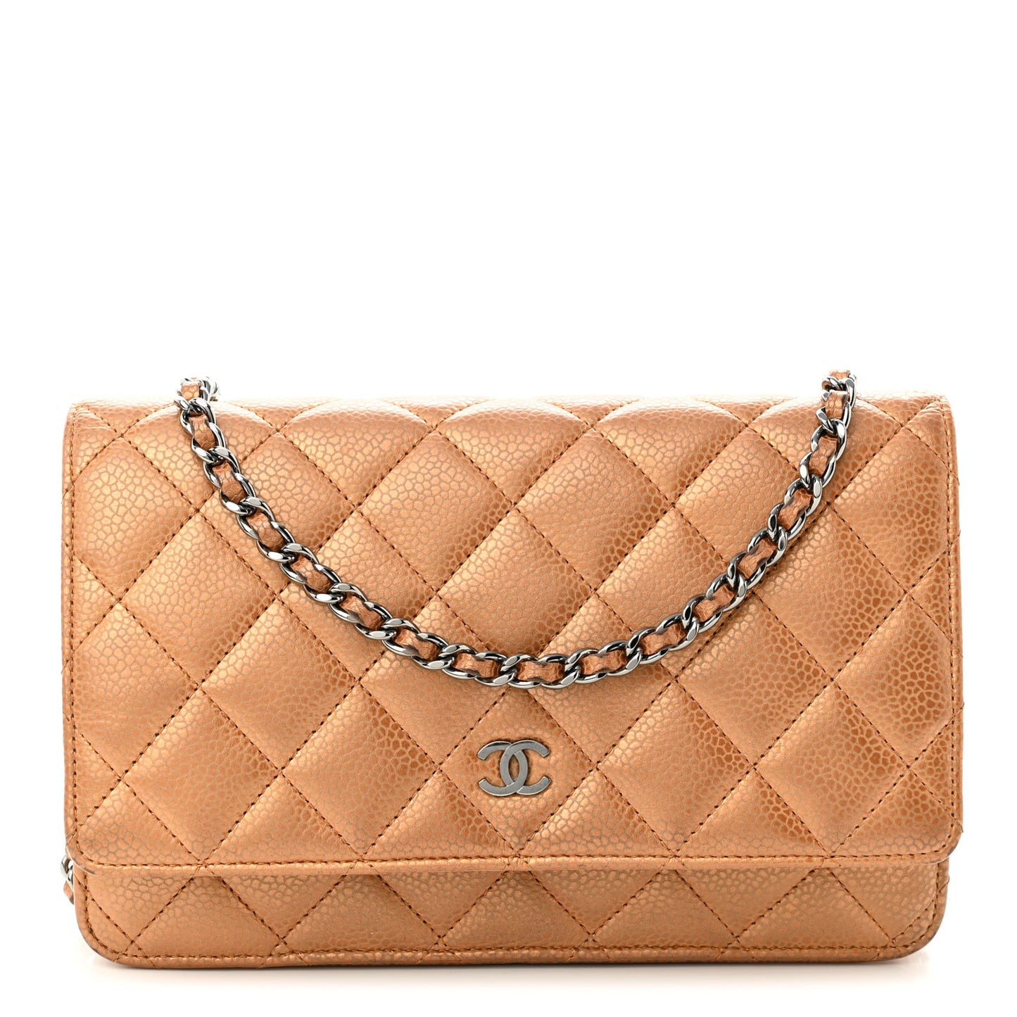 Metallic Caviar Quilted Wallet On Chain WOC Copper