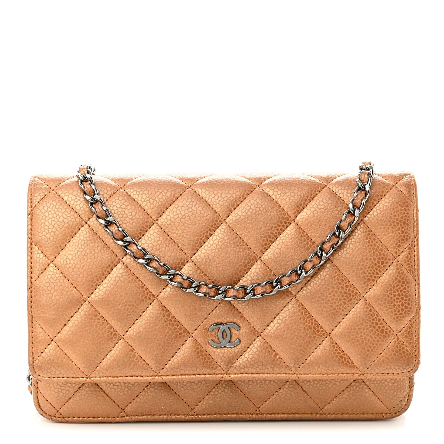 Chanel Metallic Caviar Quilted Wallet On Chain WOC Copper 1 of 12