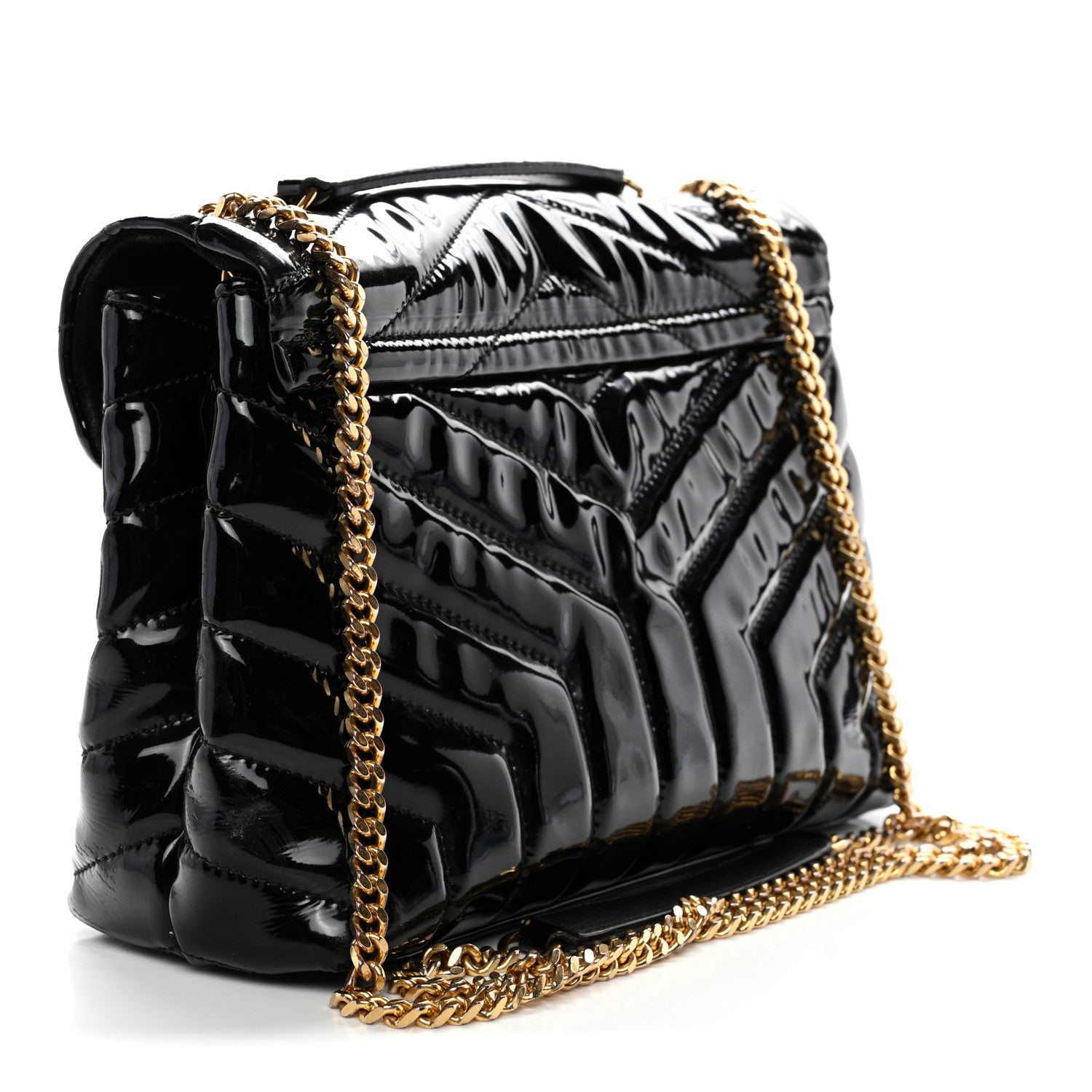 Saint Laurent Patent Y Quilted Monogram Small Loulou Chain Satchel Black 2 of 14