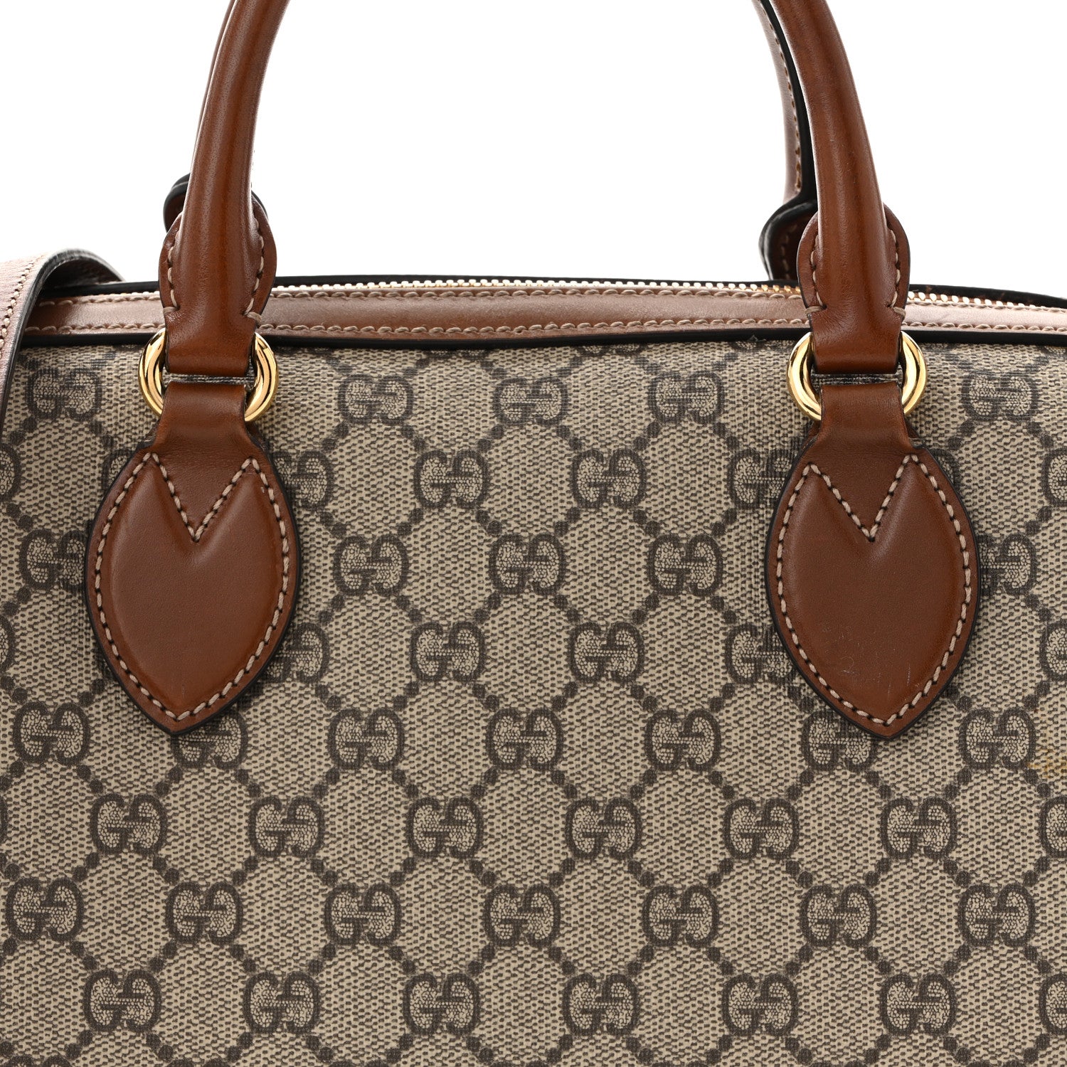 Gucci GG Supreme Monogram Cuoio Toscano Small Boston Beige Ebony Cuir 8 of 10