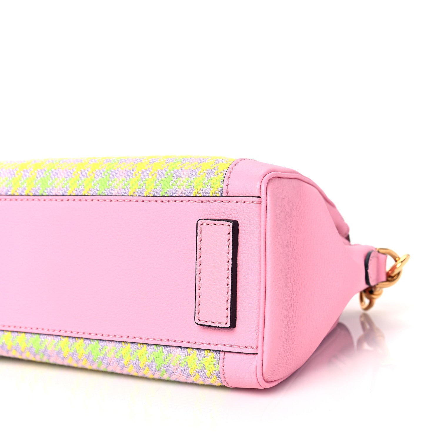 Versace Grained Calfskin Canvas Houndstooth Small La Medusa Top Handle Bag Pink Multicolor 7 of 7