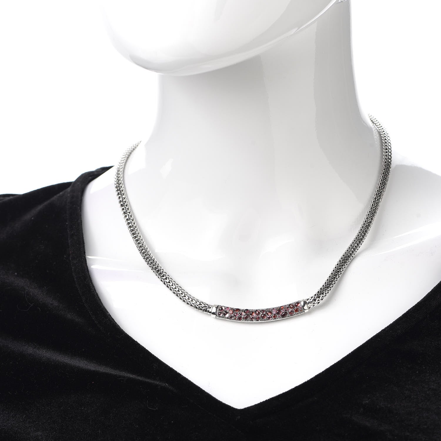 John Hardy Sterling Silver Pink Tourmaline Garnet Spinel 5mm Station Classic Chain Necklace 2 of 5