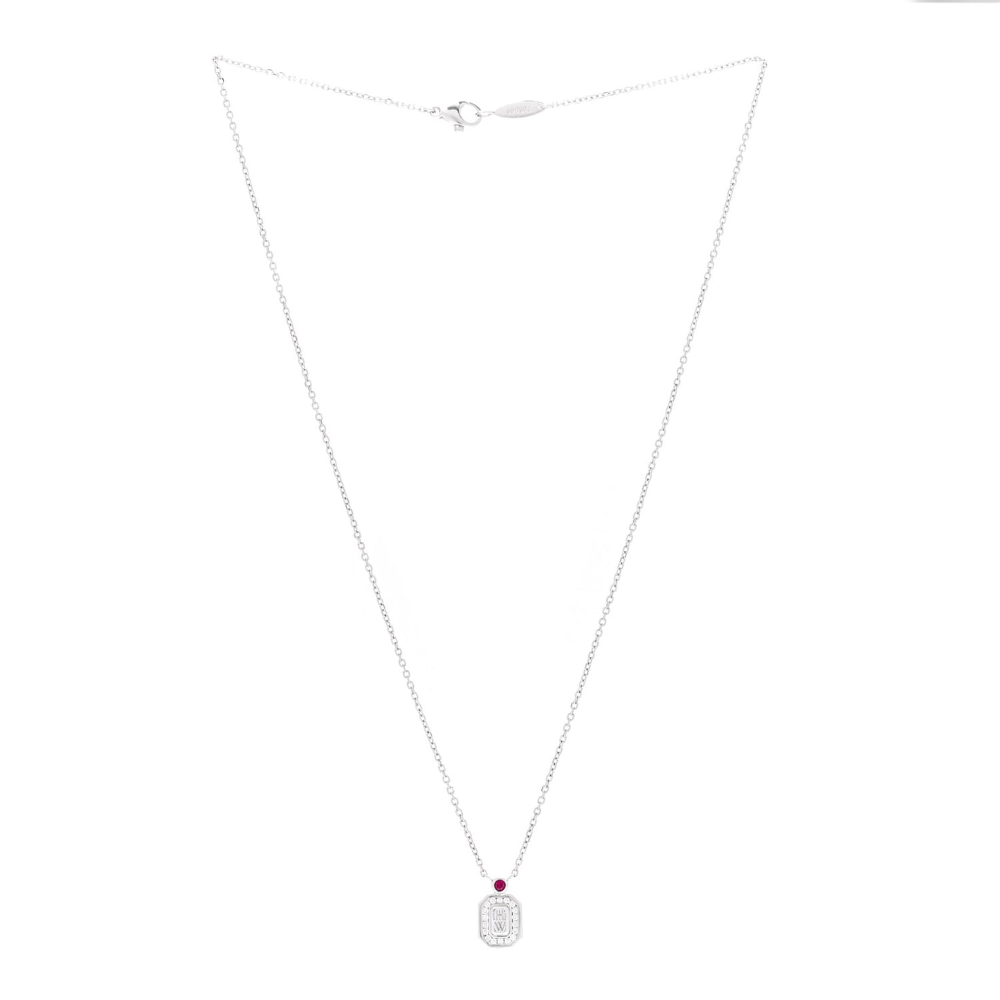 Platinum Diamond Ruby HW Logo Pendant Necklace
