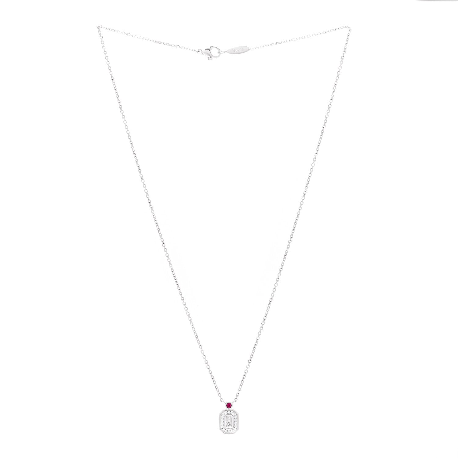 Harry Winston Platinum Diamond Ruby HW Logo Pendant Necklace 3 of 6