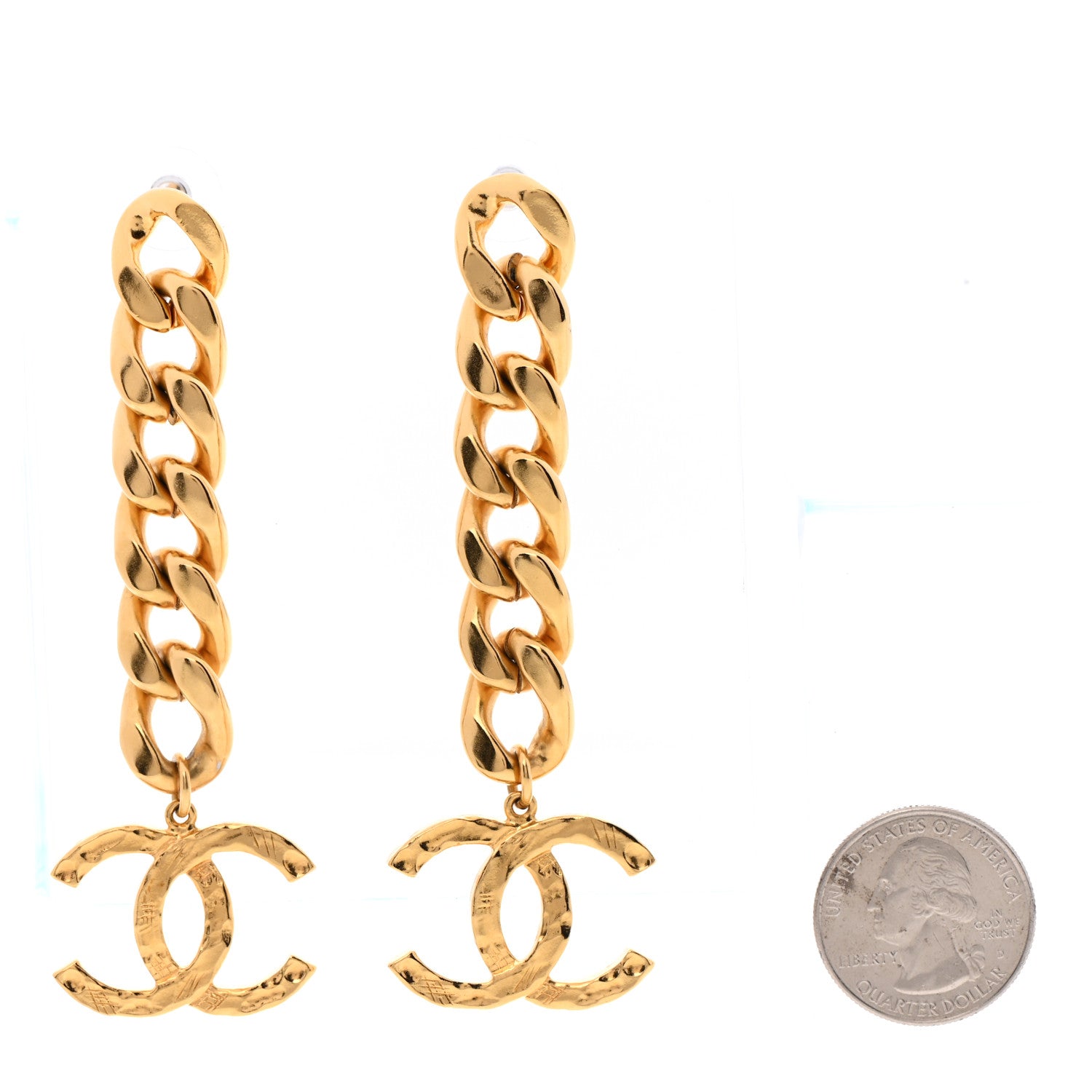 Chanel Metal CC Pick Drop Earrings Gold 2 of 4