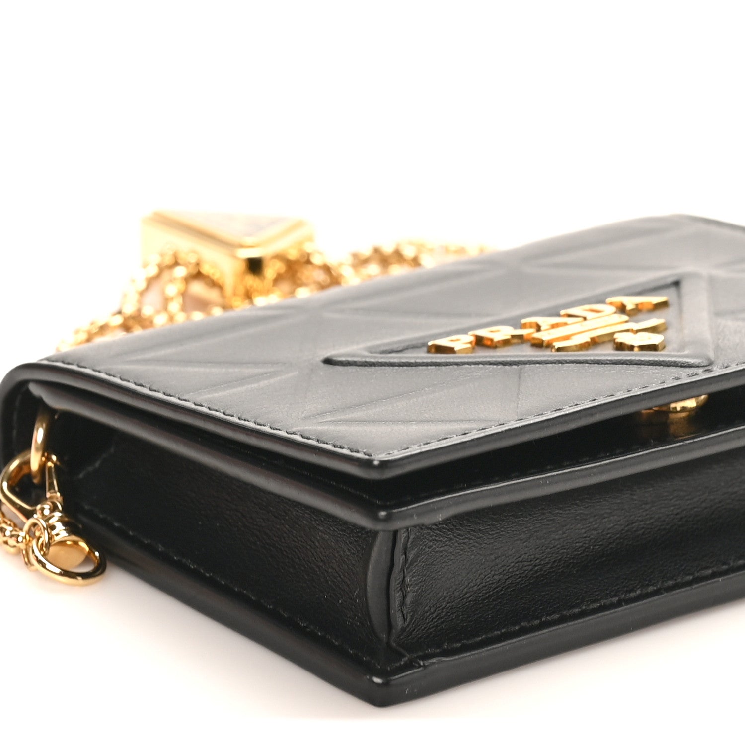 Prada Nappa Quilted Metal Patchwork Triangle Logo Card Holder With Strap Black 7 of 9