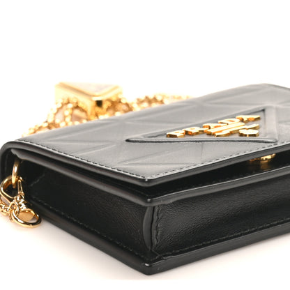 Prada Nappa Quilted Metal Patchwork Triangle Logo Card Holder With Strap Black 7 of 9